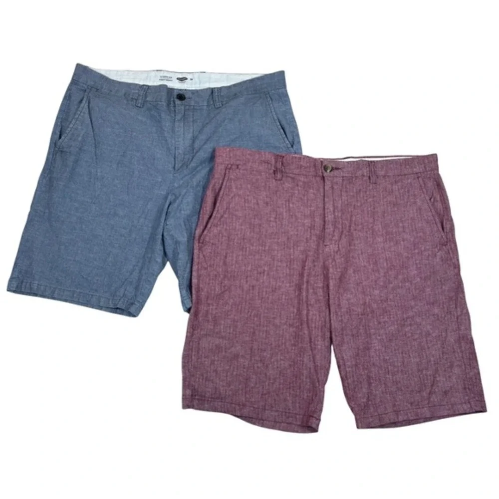 Old Navy Mens Ultimate Slim Shorts Bundle 36 Blue Burgundy Built-In Flex 2 Pair